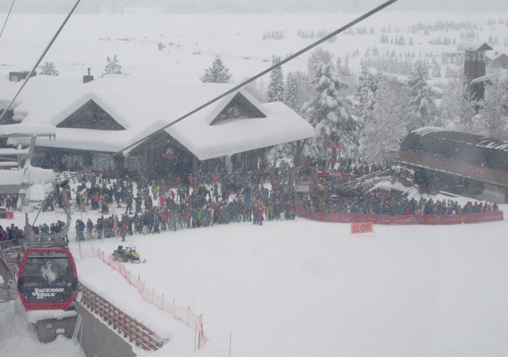 Powder gondola queue